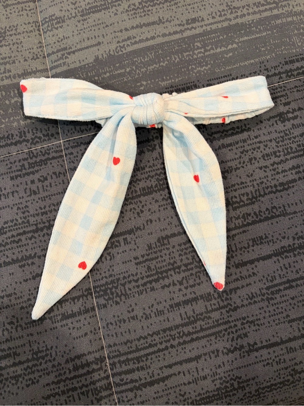Kids Blue Gingham Heart Bow Headband